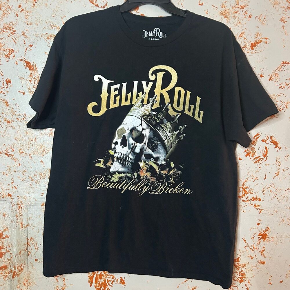 Jelly Roll Beautifully Broken Skull Crown T Shirt XL Black Country Music